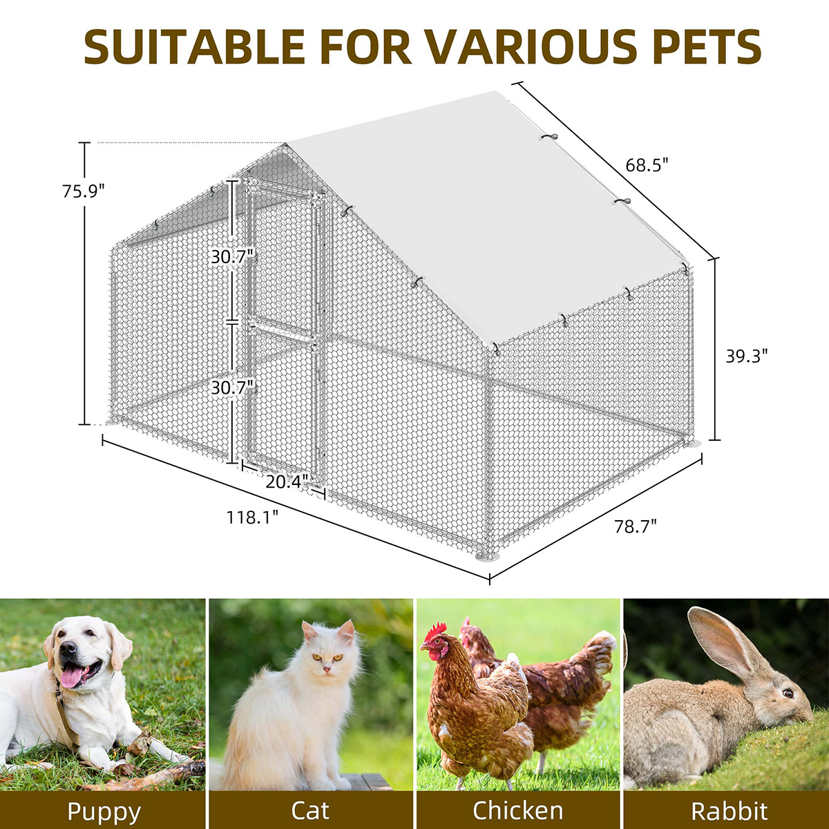 Uforic 6.6 x 9.8 x 6.4 ft ( 78.74" x 118" x 76.8" ) Outdoor Dog Kennel Outside Large Heavy Duty Shade Dog Pen Playpen Pet Dog Enclosure Crate Dog Run House with Anti-UV Cover