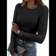 thumbnail image 1 of Camisetas de Larga para Mujer, Tops Ajustados de Punto Acanalado, Conjuntos de Otoño, Camisetas Informales, Ropa Interior, Ropa Interior, Negro S, 1 of 8