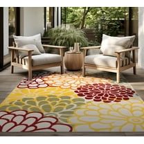 Oasis Modern Floral Red and Green Polypropylene Indoor Outdoor Area Rug, 5'x7' Rectangle