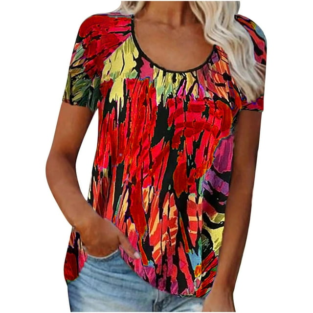 Pompotops Mode T-shirt Décontracté à Manches Courtes Col Rond Imprimé pour Femmes