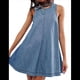 thumbnail image 1 of Vestido Vaquero Estilo Babydoll Sin Mangas para Mujer, Informal, de Verano, con Espalda Recortada, Corte A, Fluido y Bolsillos Azul XL, 1 of 10