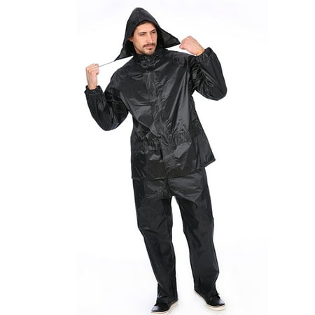 WREESH Men s All-Weather Rain Suit Lightweight Reusable Hiking Gear with Hood Raincoat for Outdoor Adventures Black