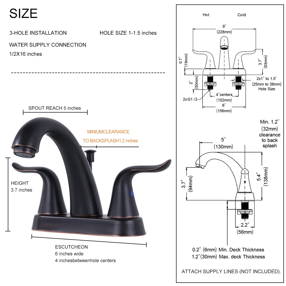 Wowow 4 inch Centerset Oiled Rubbed Bronze Bathroom Sink Faucet With Lift Rod Drain Assembly Stainless Steel Faucets