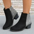 thumbnail image 2 of NECHOLOGY Zapatos Botines de mujer Botines de mujer de Material Flash negro con estilo clásico con parte trasera elástica tacón grueso tacón medio cremallera lateral botas cómodas (Black 6.5), 2 of 6