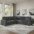 thumbnail image 2 of Stockton 99W L Shaped Sectional Couch in Charcoal Gray Herringbone Fabric, 2 of 8