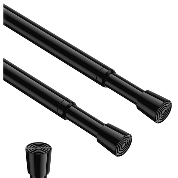 2 Pack Tension Curtain Rod Adjustable 16-28 inch Spring Tension Rod Black Curtain Rod Small Short Adjustable Spring Rod Extendable Tension Rod for Window, Cupboard Bars, Bathroom, Cupboard,Kitchen