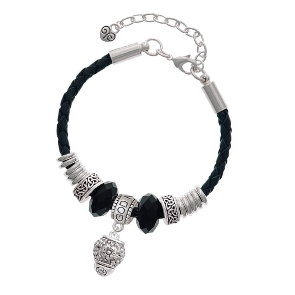 Delight Jewelry Silvertone Flowers Spinner Godmother Celtic Knot Leather Bead Bracelet, 7" 2" Extender