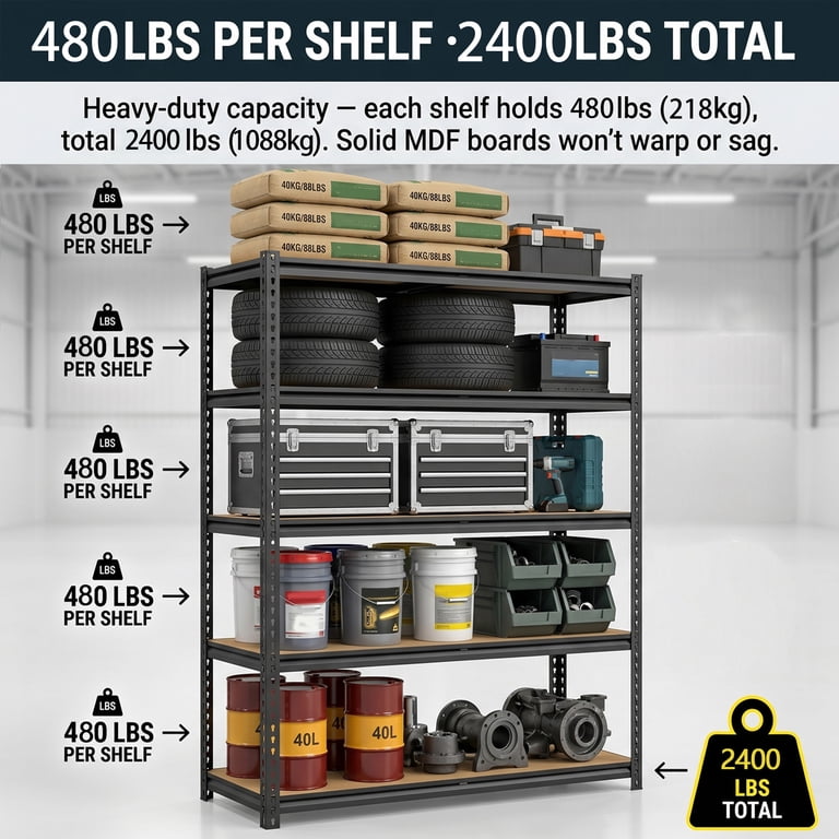 Nnovaroom Heavy-Duty 5-Tier Shelving Rack, 60"H photo 6