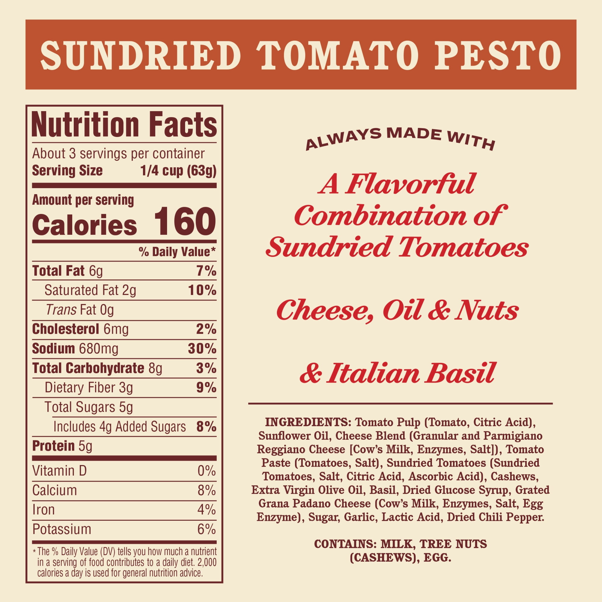 (6 pack) Rao's Homemade Sun Dried Tomato Pesto Sauce,  6.7 oz