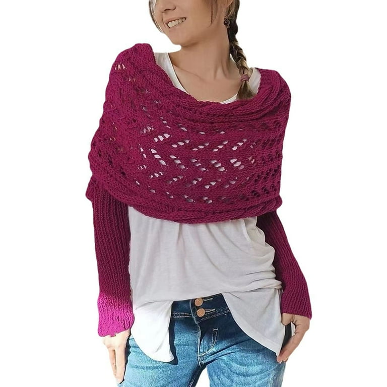 Knitted Cable Wrap Scarf with Sleeves Soft Bohemian Style Shawl