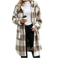 thumbnail image 6 of ibuvkizy Womens Buffalo Plaid Fuzzy Long Fleece Coat,Lapel Collar Button Up Teddy Sherpa Warm Oversized Winter Hooded Outer Jacket with Pockets,2XL, 6 of 6