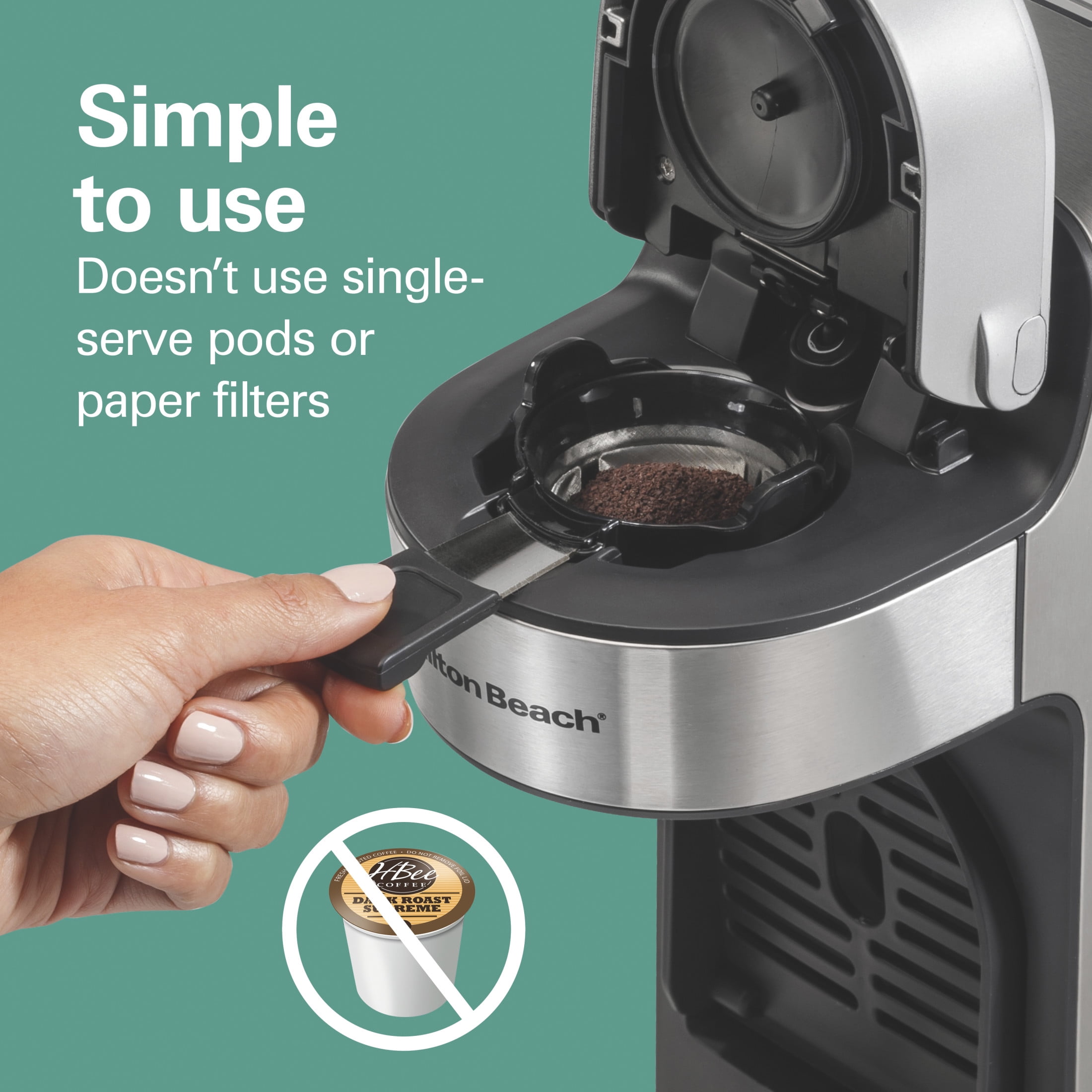 Hamilton Beach The Scoop Single Serve Coffee Maker, Removable Reservoir, Stainless Steel