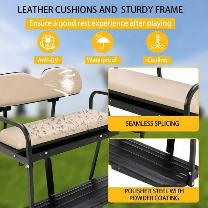 Kojem Golf Cart Flip Folding Rear Back Seat Kit for EZGO Marathon Pre-1994 Tan