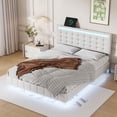 thumbnail image 4 of Full Size Floating Bed Frame With Led Lights And Usb Charging,Modern Upholstered Platform Led Bed Frame,White(Full), 4 of 9