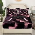 thumbnail image 3 of Gaming Bed Sheets Set for Girls Boys Abstract Gradient Checkered Full Sheet Set, Video Game Gamepad Print Sheets Geometric Ombre Plaid Bed Set, Black and Pink Flat Sheet, 3 of 7