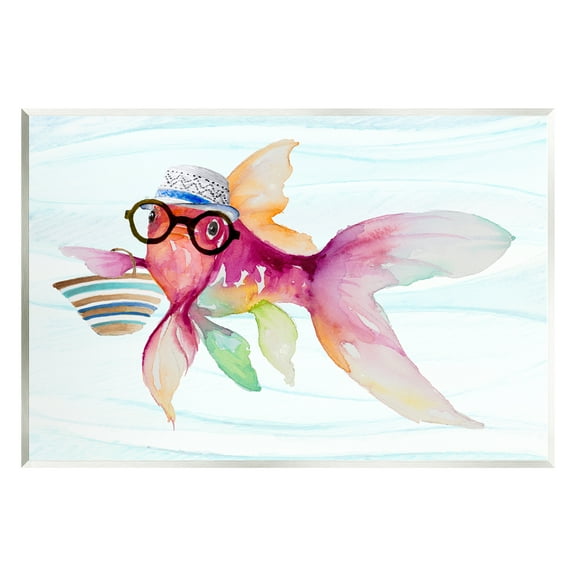 Stupell Hipster Fish Funny Sea Life Landscape Painting Wall Plaque Unframed Art Print Wall Art