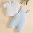 thumbnail image 2 of Odeerbi Toddler Boys 2 Piece Preppy Outfit Striped Tennis Golf Shirt and Overall Shorts School Uniform Set, 2 of 5
