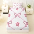 thumbnail image 3 of Erosebridal Kids Cartoon Flowers Bowknot Twin Sheet Sets 3pcs,Girls Teens Geometric Plaid Bedding,Lightweight Room Decor, 3 of 5