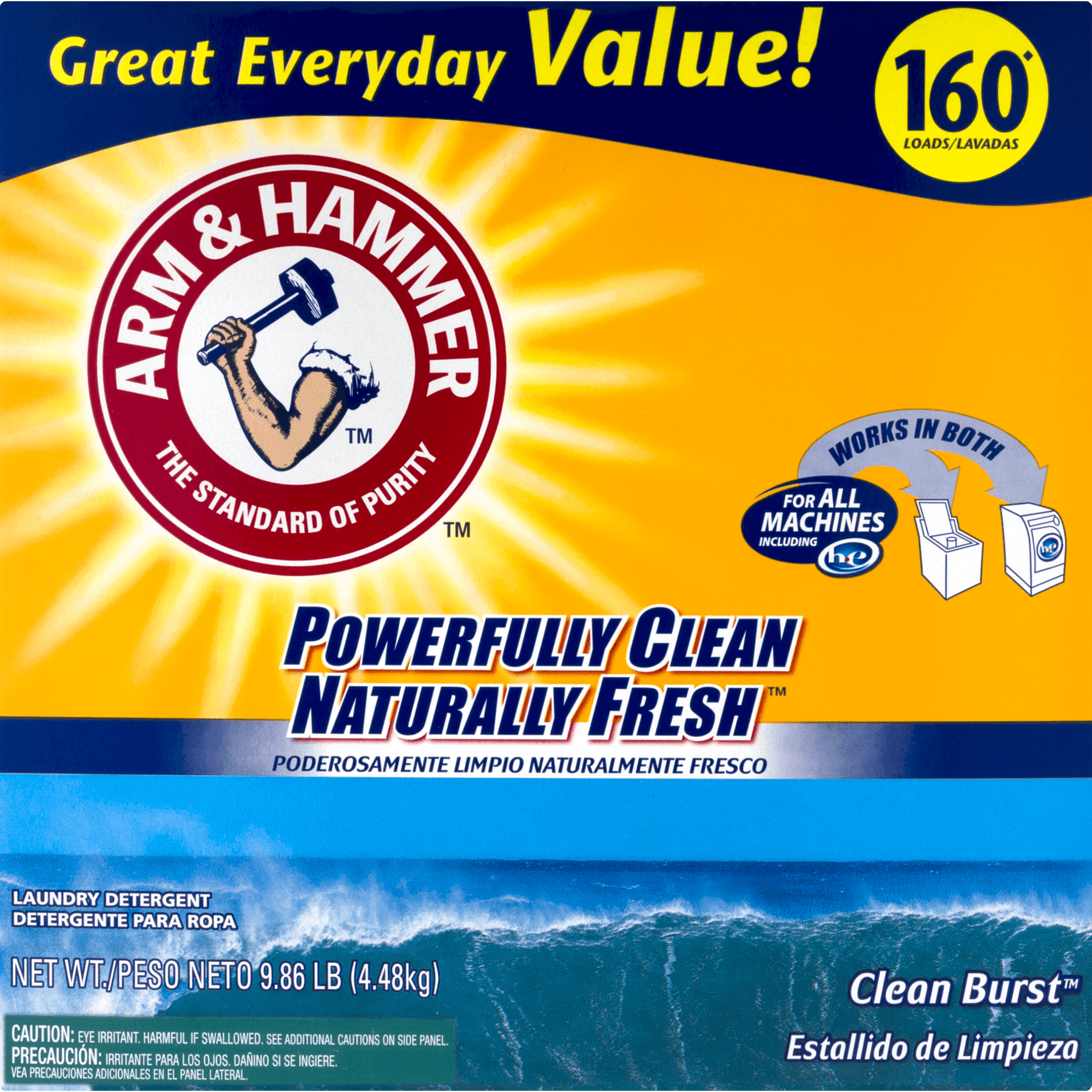 Arm &amp; Hammer Powder Laundry Detergent, Clean Burst, 11.9 lb, Box, 3/Carton