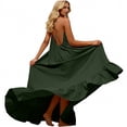 thumbnail image 2 of Yindaity Backless Maxi Dress for Women Women's Plunge Halter Sleeveless Pleated Long Romper Knit Maxi jumper dress(Dark Green,XL), 2 of 4