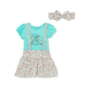 Disney Bambi Baby Girls Bodysuit, Pinafore & Headband, 3-Piece Outfit Set, Sizes 0/3-24 Months