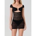 thumbnail image 4 of Raccmtaty Women Summer Mini Cocktail Dress Cap Sleeve Hollow Out Sheer Lace Above Knee Dresses, 4 of 9