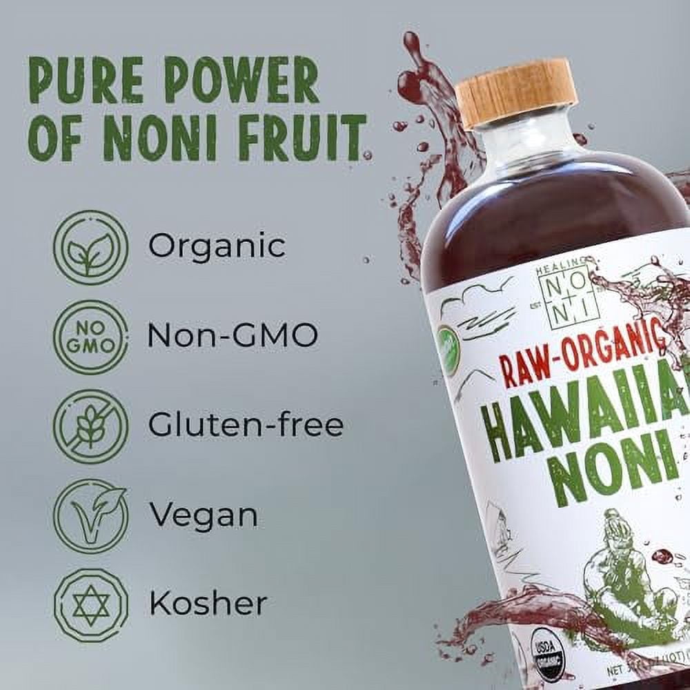 Healing Noni - Raw Organic Hawaiian Noni Juice - 1 Pack of 32oz Glass Bottles