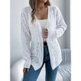 thumbnail image 6 of Open Front Cardigan - Women's Oversized Long Sleeve Knit Sweater, Fashion Cutout Detail Cover-Up | Baberdicy | Women's Long Sleeve Cable Knit Cardigan Sweaters Oversized Open (White | S), 6 of 8