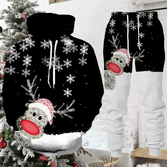 Christmas Jogging Suits For Men 2 Piece Set Casual Funny Xmas Graphic Relaxed Fit Hoodie Sweatshirt And Joggers Sweatpants Sets Fall Winter Lounge Sport Suit Set With Pocket