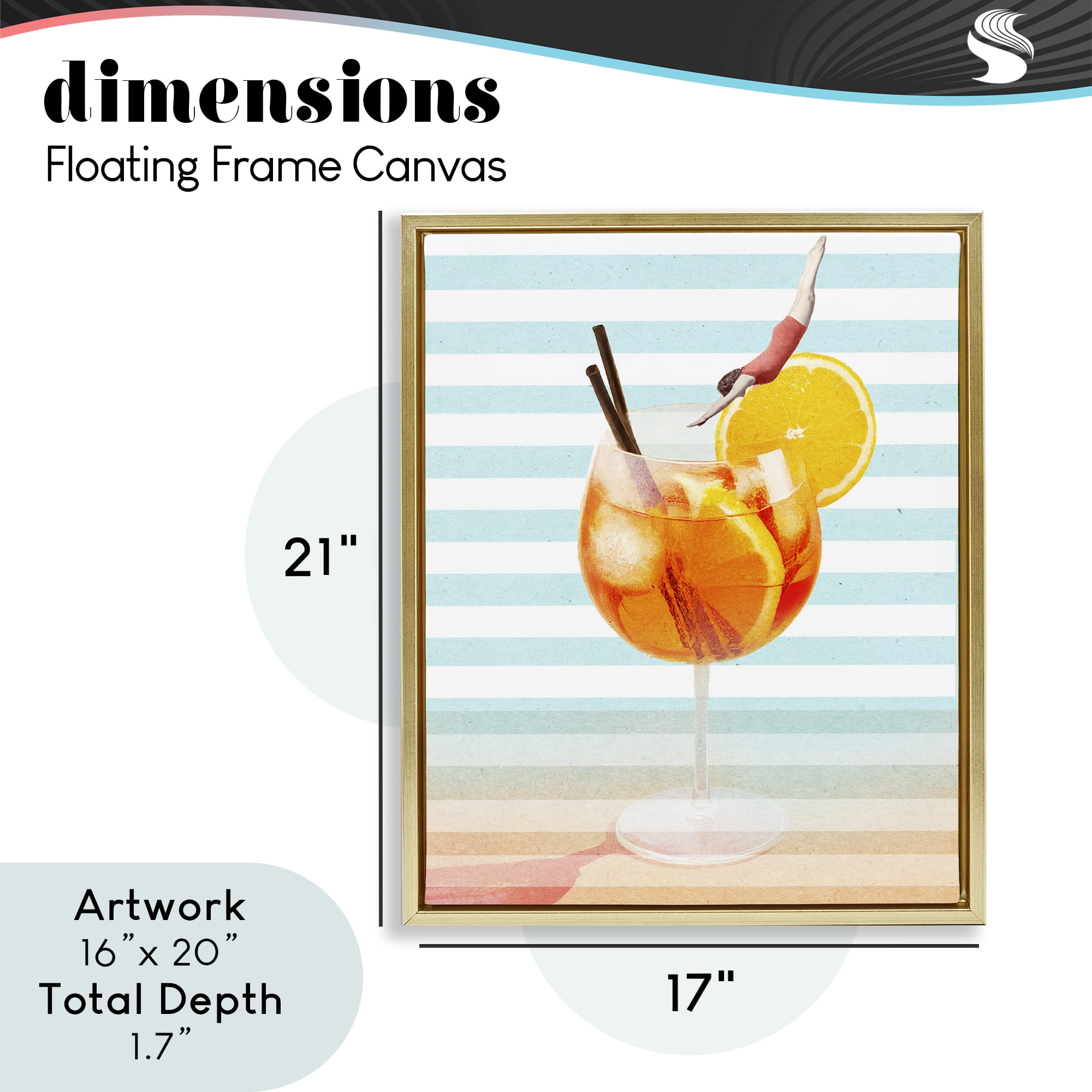Spritz Cocktail Dive Gold Framed Floater Canvas Wall Art, design by Lil' Rue