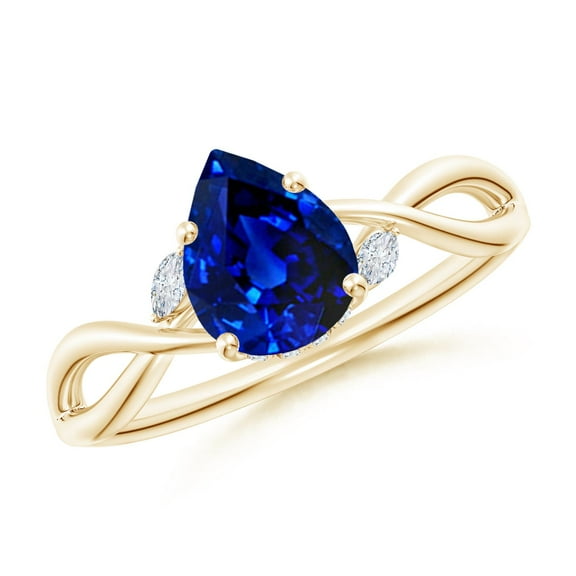 ANGARA Lab Grown 1.15 Ct Blue Sapphire Hidden Engagement Ring for Women in 14K Yellow Gold (Size-8x6mm) | September Birthstone, Anniversary, Jewelry Gift for Women | Lab-Grown Blue Sapphire Ring