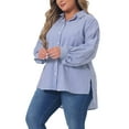 thumbnail image 4 of Agnes Orinda Plus Size Shirts for Women Button Down Collared Long Sleeve Classic Wear-to-Work Striped Blouse 1X Blue, 4 of 6