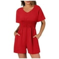 thumbnail image 1 of 2DXuixsh Rompers for Women Women's Jumpsuit Summer V Neck Button Short Ruffle Sleeve Smocked Mini Short Romper Workout Casual Wide Legs Rompers Red Size Xxl, 1 of 7