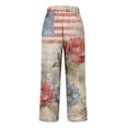thumbnail image 4 of HEILAU Linen Pants for Women American Flag Independence Day 4th Of July Wide Leg Patriotic Elastic Waist Red White And Blue With Pockets Pants, 4 of 5
