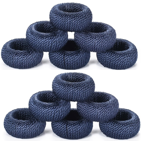 Set of 12 Handcrafted Napkin Rings - Plastic & Cotton Round Napkin Holders for Dining Table Décor (Navy Blue)