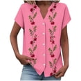 thumbnail image 2 of Uootdi Henley Blouses for Women V Neck Short Sleeve Button Front Floral Print Tops Loose Casual Lightweight Comfy Shirts Tees Gift, 2 of 5
