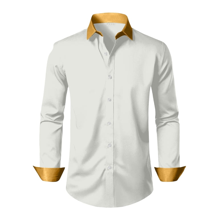Wrtxtat Men's Luxury Satin Dress Shirt Lightweight Lapel Slim Fit Button  Down Top Long Sleeve Silk Shiny Sateen Party Shirts Big and Tall Sky Blue M