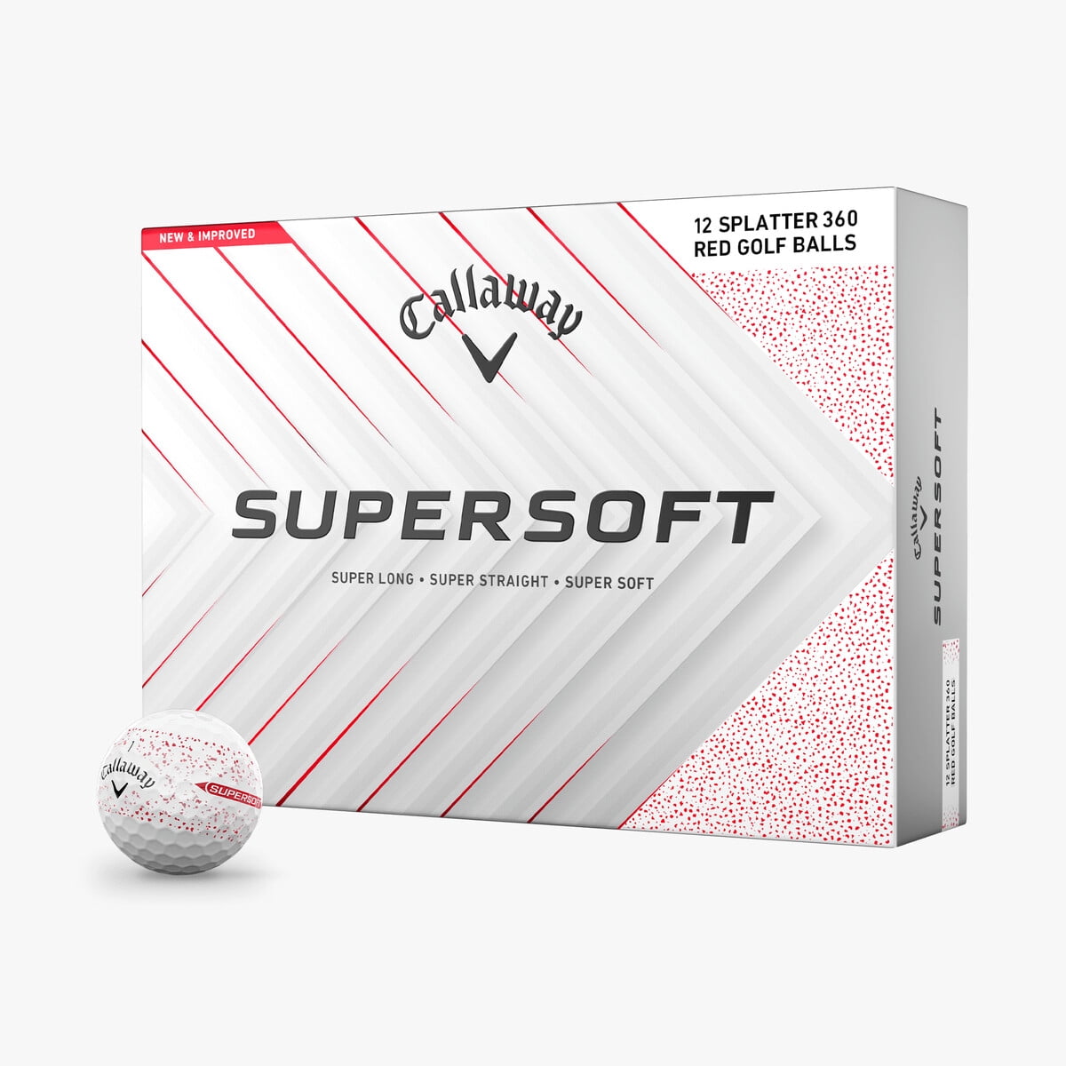 (4 pack) Callaway Golf 2023 SuperSoft Splatter Golf Balls, Splatter Red, 12pk