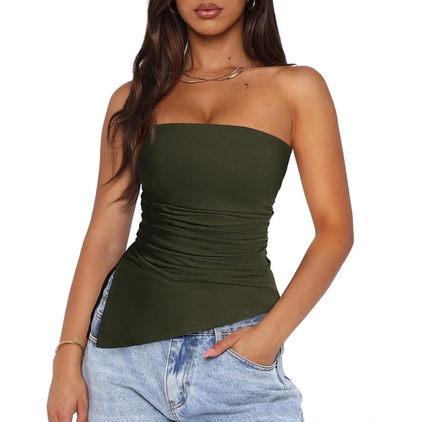 Blusa de Mujer PRETTYGARDEN Top Tubo Sin Tirantes Fruncido XL
