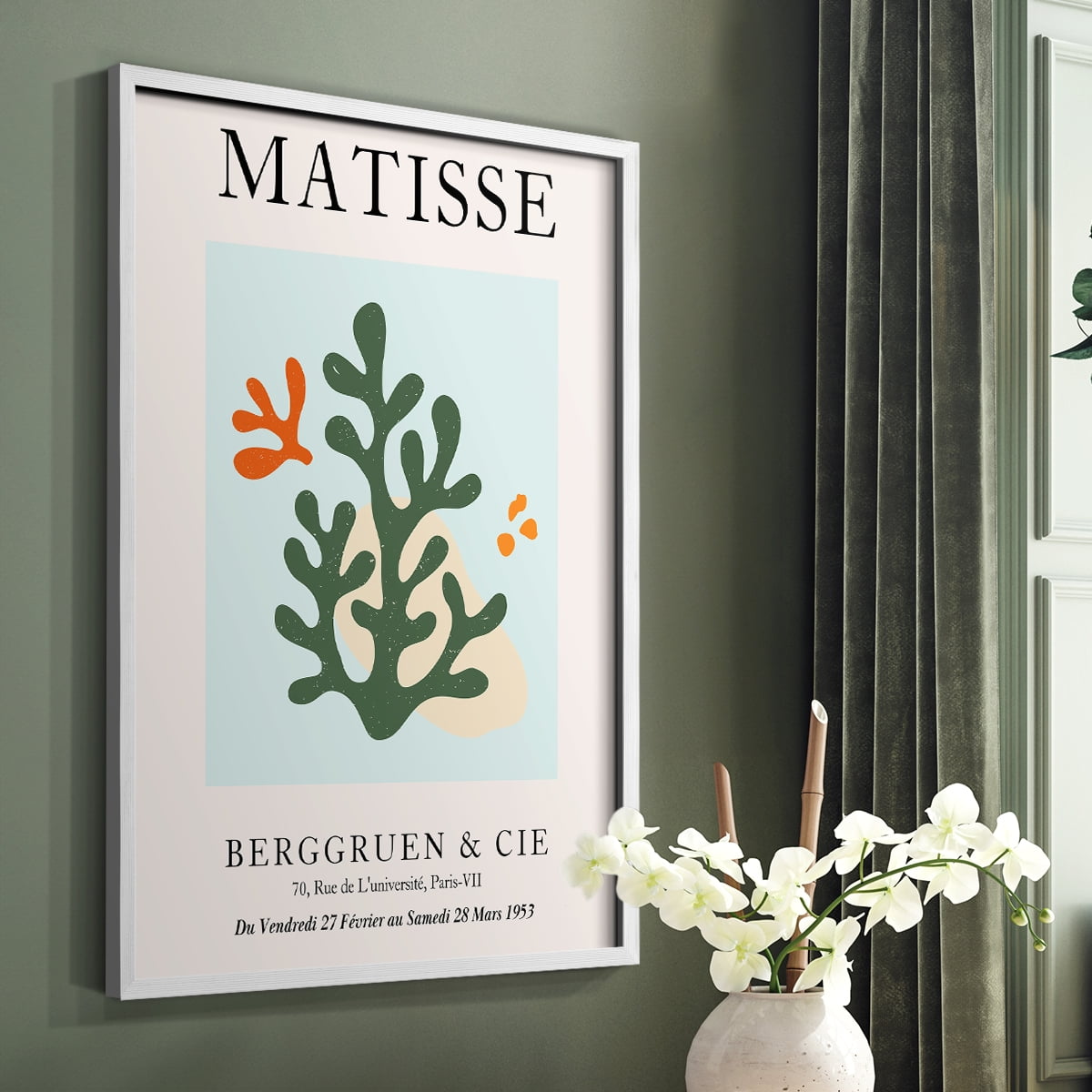 Matisse CDXCVII in White Solid Wood Framed Print No Nail Hanging