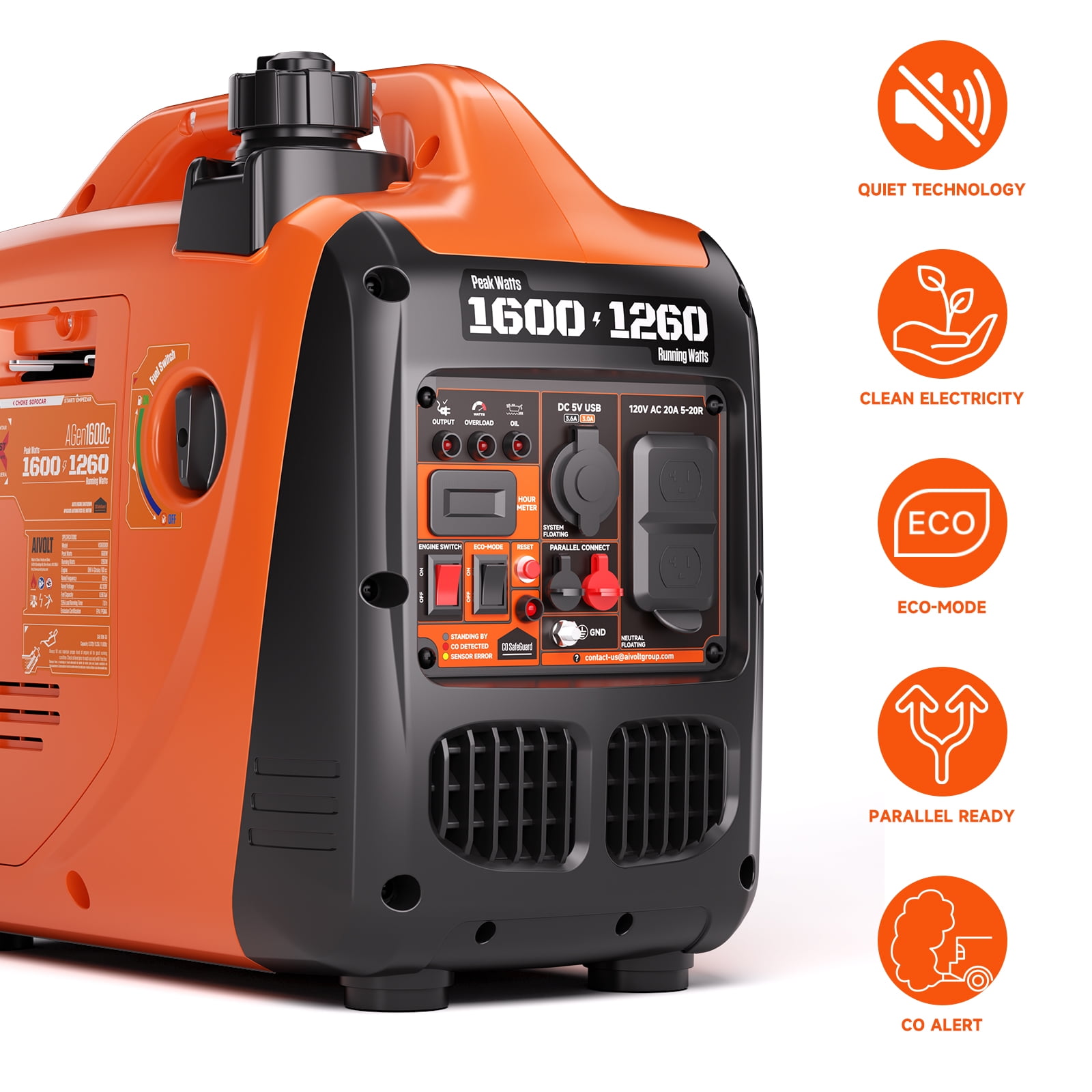 AIVOLT 1600 Watts Gas Powered Portable Quiet Inverter Generators for Home Use Emergency and Camping, EPA Compliant, Low Oil Shutdown