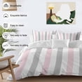 thumbnail image 3 of 3 Piece Pink Grey Striped Duvet Cover Set Twin Size,Microfiber Comforter/Quilt Cover with Corner Ties and 2 Pillowcases,Geometric Vertical Stripes Minimalist All Season Bedding with Zipper Closure, 3 of 8