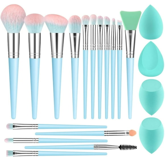 DUAIU Pinceaux Maquillage Pinceaux de Maquillage 16 Pcs Pinceau de Maquillage Professionnel avec Ensemble d'Éponges de Maquillage Fond de Teint Synthétique Haut de Gamme Kabuki Sourcils Cache-Cernes Estompe Fard à Paupières Trousse d'Outils (Bleu)