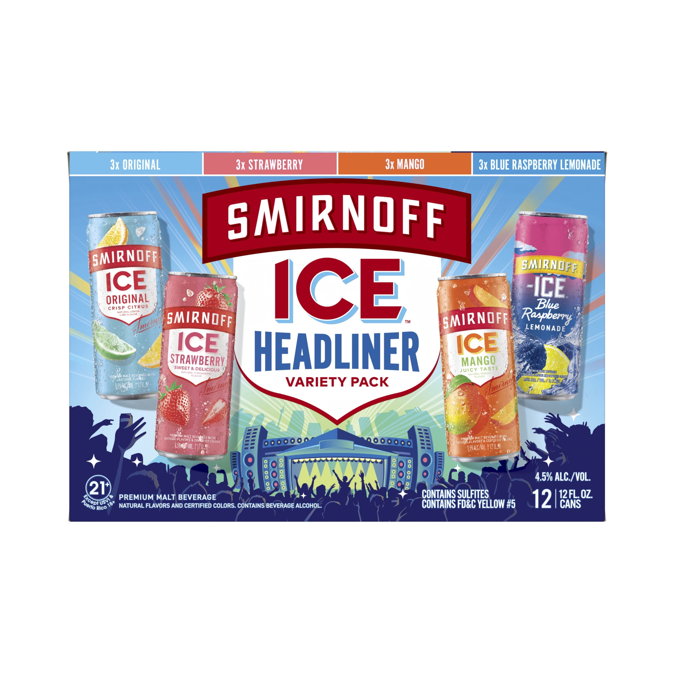 Smirnoff Ice Headliner Variety, 12 Pack Cans, 12 fl oz, 4.5% ABV