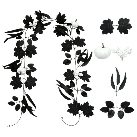 Halloween Black Maple Leaf Decor, Realistic Artificial Leaf Garland, Gothic Hanging Foliage Accent, Door Mantel Wall Party Display, Spooky Seasonal Holiday Decoration