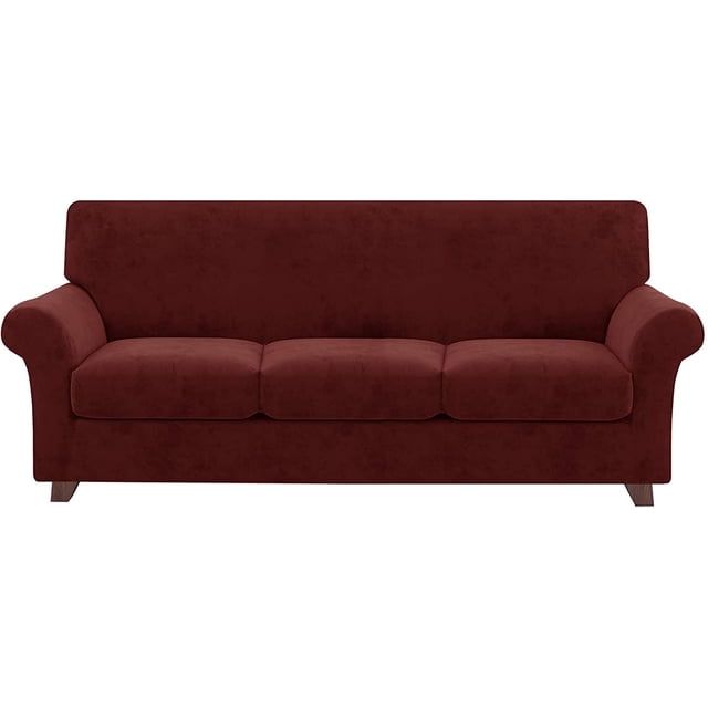 Housse de Canapé en Velours Peluche, Housse de Sofa (Sofa TG, Rouge Vin)