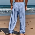 thumbnail image 5 of Dwellite Men Casual Cotton Linen Pants Elastic Drawstring Waist Summer Trousers Loose Fit Lightweight Beach Lounge Pants 2026 Light Blue 2XL, 5 of 5