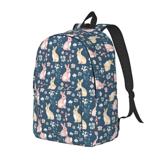 Disketp Cute Rabbit Floral Mochila de Lona Estampada, Mochila Escolar de Viaje Ligera para Estudiantes y Portátil-Small