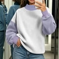 thumbnail image 3 of Mock Neck Sweatshirt Women Color Block Sweatshirts | Turtleneck Long Sleeve Pullover Tops Fleece Drop Shoulder Sweatshirt Casual Loose Sweatshirts Oversized Fall Winter Clothes, 400, 3 of 8
