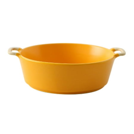 

Solid Color Lasagne Dish Deep Ceramic Baking Dish With Handle Porcelain Pie Dish For Oven Microwave Pan-Yellow-Round 1